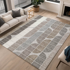 HomeRoots 10' Modern Silver Brown Gray Geometric Area Rug - Durable, Washable, Indoor/Outdoor Perfect for Any Space 691211