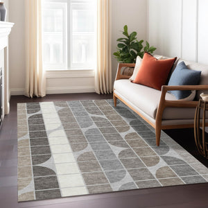 HomeRoots 10' Modern Silver Brown Gray Geometric Area Rug - Durable, Washable, Indoor/Outdoor Perfect for Any Space 691211