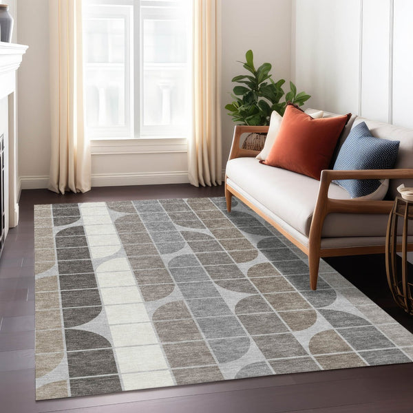 HomeRoots 10' Modern Silver Brown Gray Geometric Area Rug - Durable, Washable, Indoor/Outdoor Perfect for Any Space 691211