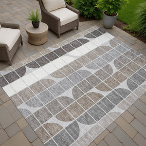HomeRoots 10' Modern Silver Brown Gray Geometric Area Rug - Durable, Washable, Indoor/Outdoor Perfect for Any Space 691211