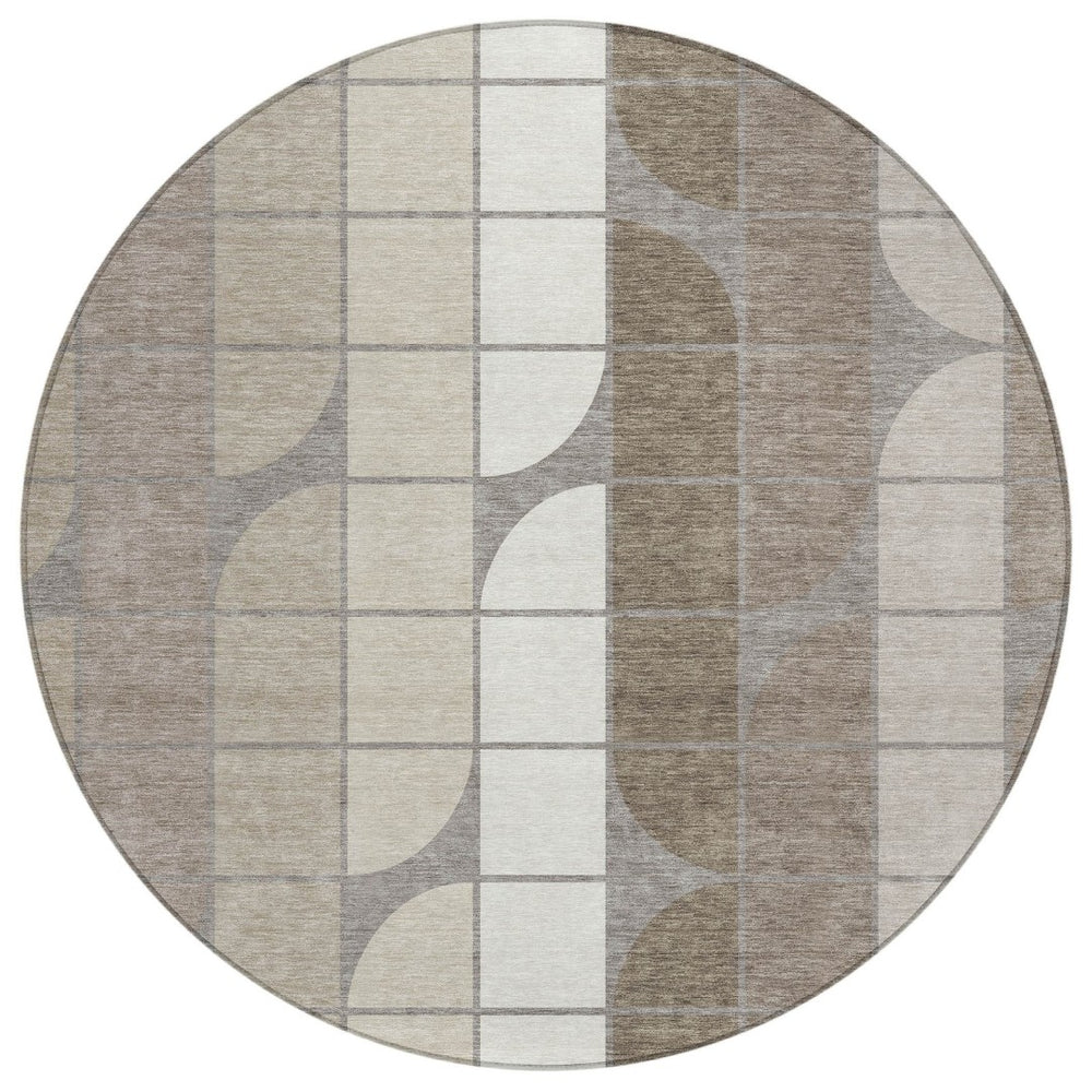 HomeRoots 8' Modern Taupe Brown and Ivory Geometric Washable Area Rug for Indoor and Outdoor Spaces 691214