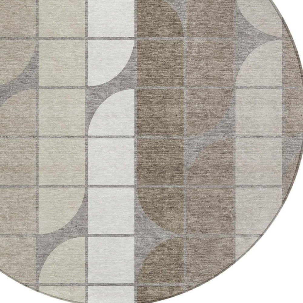 HomeRoots 8' Modern Taupe Brown and Ivory Geometric Washable Area Rug for Indoor and Outdoor Spaces 691214