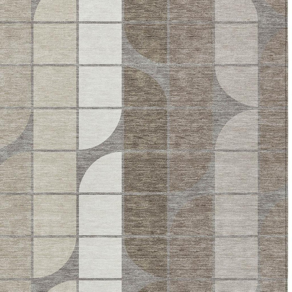 HomeRoots 8' Geometric Taupe Brown & Ivory Area Rug - Stylish, Washable, Durable for Indoor & Outdoor Spaces 691215
