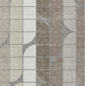 HomeRoots 8' Geometric Taupe Brown & Ivory Area Rug - Stylish, Washable, Durable for Indoor & Outdoor Spaces 691215