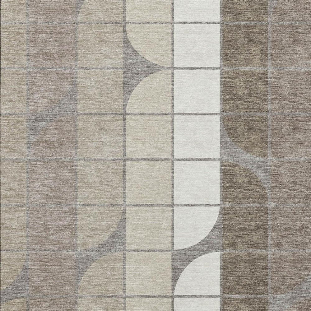 HomeRoots 9' Taupe Brown & Ivory Geometric Area Rug – Washable Indoor/Outdoor, Durable, Contemporary Design 691216