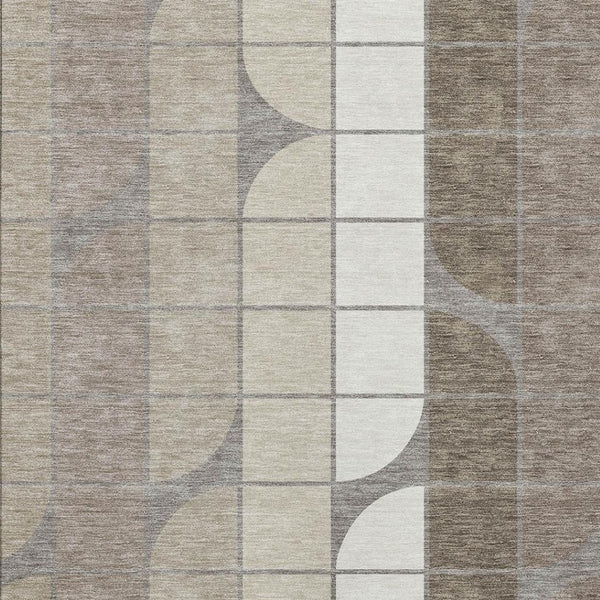 HomeRoots 9' Taupe Brown & Ivory Geometric Area Rug – Washable Indoor/Outdoor, Durable, Contemporary Design 691216