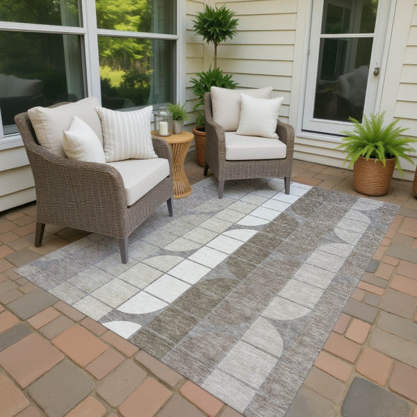 HomeRoots 10' Stylish Taupe Brown & Ivory Geometric Area Rug – Indoor/Outdoor, Washable, Durable, Versatile Design 691217