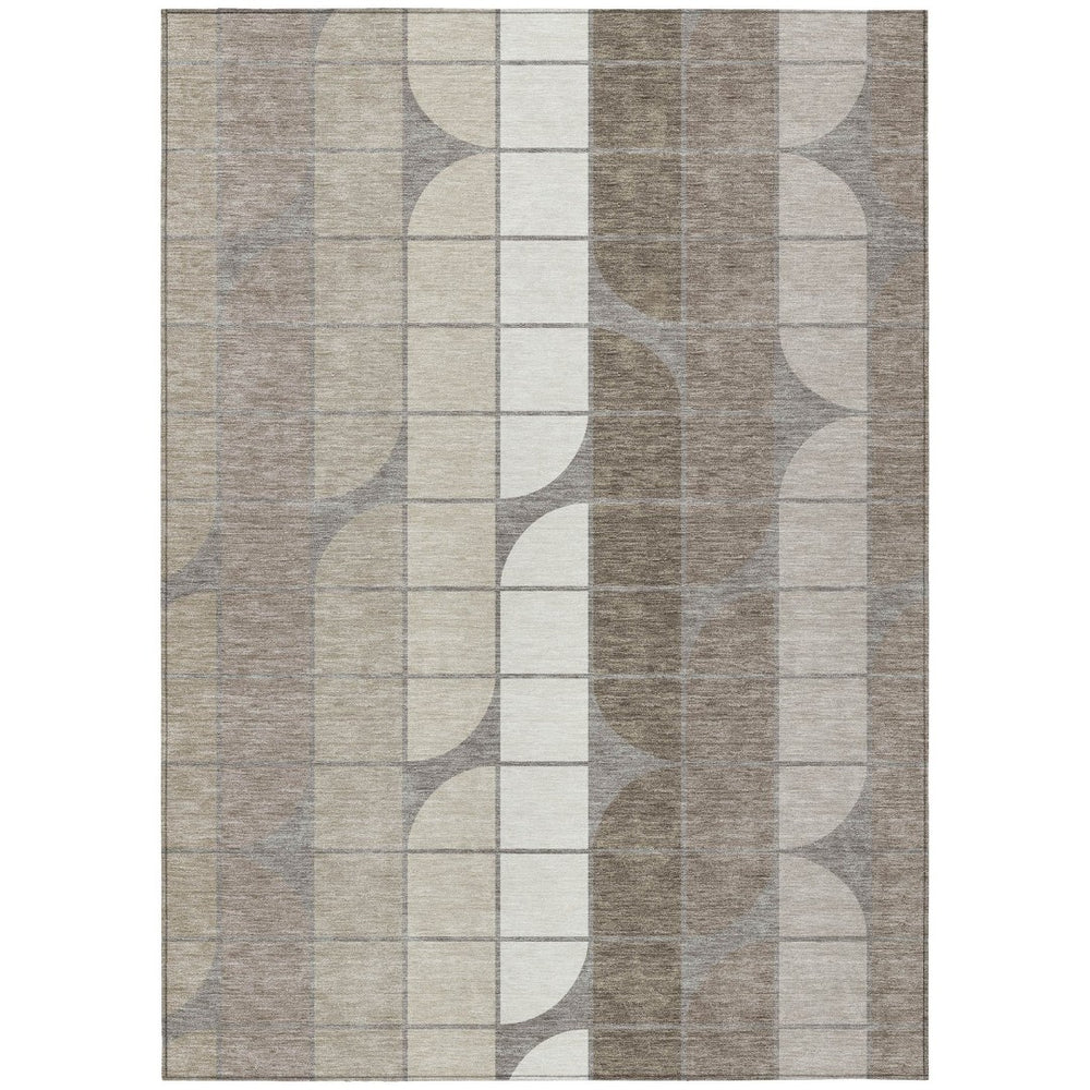 HomeRoots 10' Stylish Taupe Brown & Ivory Geometric Area Rug – Indoor/Outdoor, Washable, Durable, Versatile Design 691217