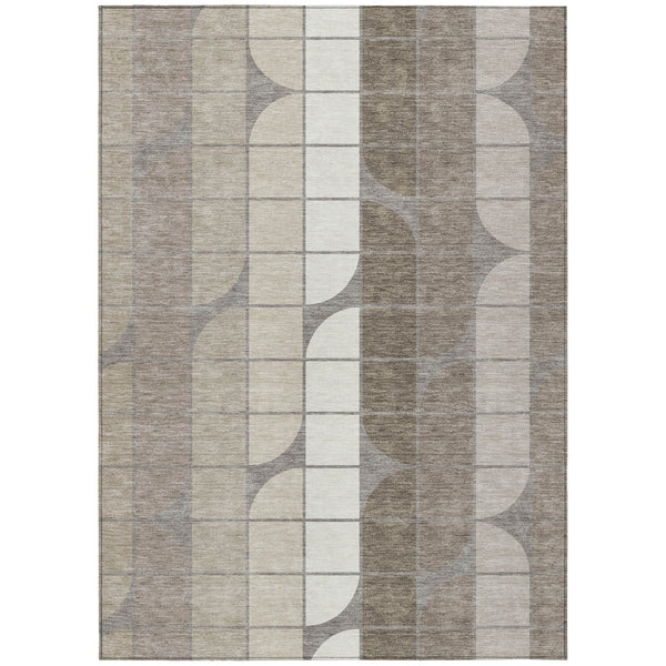 HomeRoots 10' Stylish Taupe Brown & Ivory Geometric Area Rug – Indoor/Outdoor, Washable, Durable, Versatile Design 691217