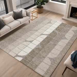 HomeRoots 10' Stylish Taupe Brown & Ivory Geometric Area Rug – Indoor/Outdoor, Washable, Durable, Versatile Design 691217