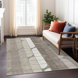 HomeRoots 10' Stylish Taupe Brown & Ivory Geometric Area Rug – Indoor/Outdoor, Washable, Durable, Versatile Design 691217