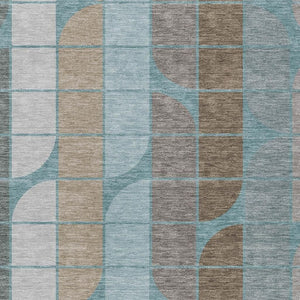 HomeRoots 5' Geometric Teal Blue, Brown & Silver Area Rug - Stylish, Washable & Versatile for Indoor/Outdoor Use 691219