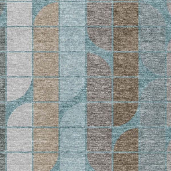 HomeRoots 5' Geometric Teal Blue, Brown & Silver Area Rug - Stylish, Washable & Versatile for Indoor/Outdoor Use 691219
