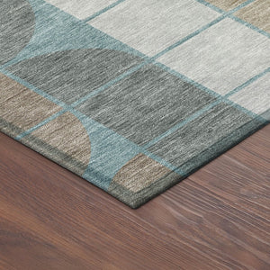 HomeRoots 8' Teal Blue Brown Silver Round Geometric Washable Area Rug – Durable, Stylish, Indoor/Outdoor Use! 691220
