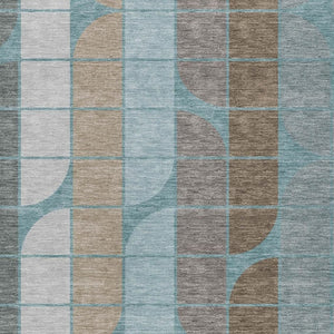 HomeRoots 8' X 10' Geometric Teal Blue Brown Silver Area Rug - Durable, Washable for Indoor & Outdoor Use! 691221