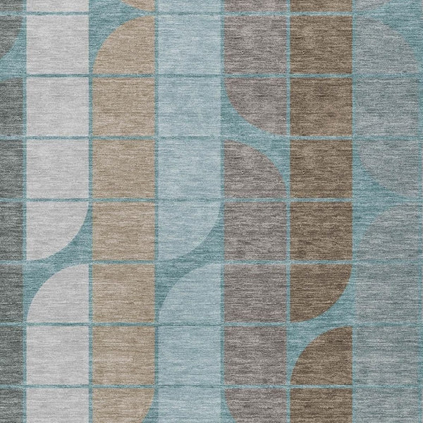 HomeRoots 8' X 10' Geometric Teal Blue Brown Silver Area Rug - Durable, Washable for Indoor & Outdoor Use! 691221