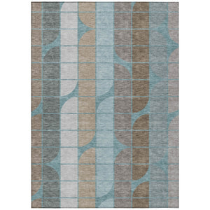 HomeRoots 8' X 10' Geometric Teal Blue Brown Silver Area Rug - Durable, Washable for Indoor & Outdoor Use! 691221