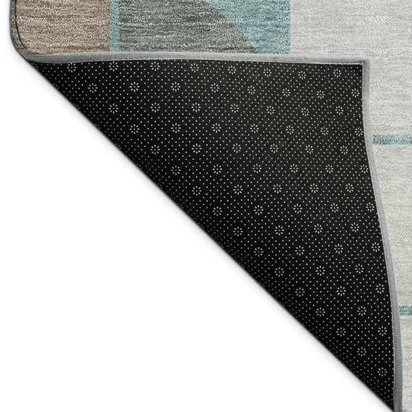 HomeRoots 8' X 10' Geometric Teal Blue Brown Silver Area Rug - Durable, Washable for Indoor & Outdoor Use! 691221