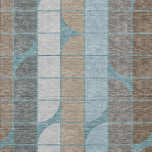 HomeRoots 9' X 12' Stylish Teal Blue Brown Silver Geometric Area Rug - Washable, Durable for Indoor & Outdoor Use 691222