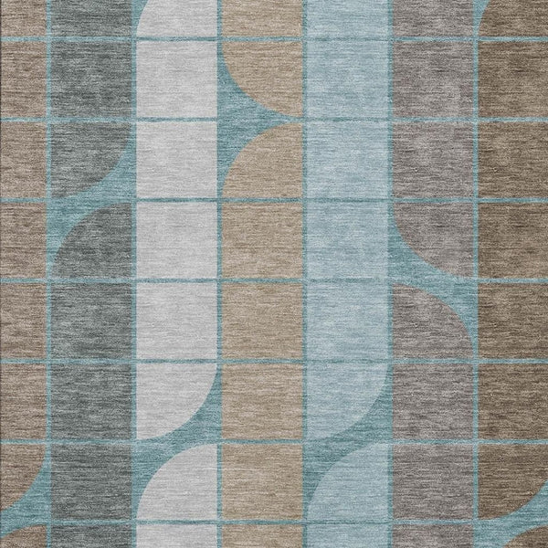 HomeRoots 9' X 12' Stylish Teal Blue Brown Silver Geometric Area Rug - Washable, Durable for Indoor & Outdoor Use 691222
