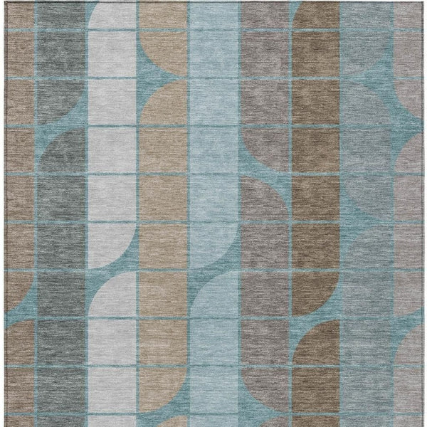 HomeRoots 9' X 12' Stylish Teal Blue Brown Silver Geometric Area Rug - Washable, Durable for Indoor & Outdoor Use 691222