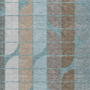 HomeRoots 10' Geometric Washable Area Rug in Teal, Blue, Brown & Silver - Durable Indoor/Outdoor Design! 691223