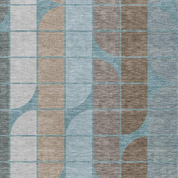 HomeRoots 10' Geometric Washable Area Rug in Teal, Blue, Brown & Silver - Durable Indoor/Outdoor Design! 691223