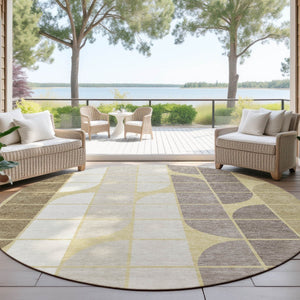 HomeRoots 8' Stylish Wheat Ivory and Brown Round Geometric Rug – Durable, Washable for Indoor & Outdoor Use 691226