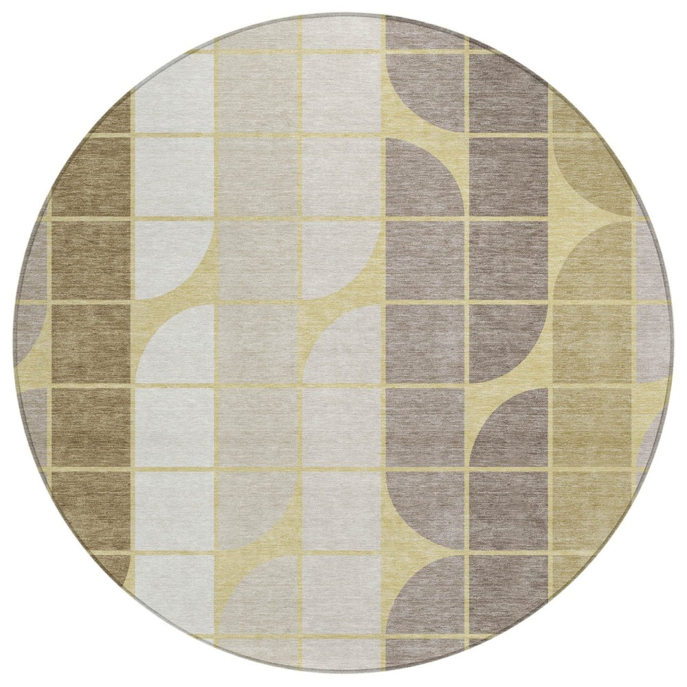 HomeRoots 8' Stylish Wheat Ivory and Brown Round Geometric Rug – Durable, Washable for Indoor & Outdoor Use 691226