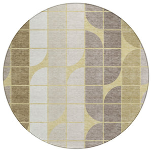 HomeRoots 8' Stylish Wheat Ivory and Brown Round Geometric Rug – Durable, Washable for Indoor & Outdoor Use 691226