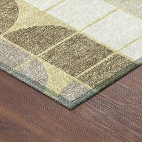 HomeRoots 8' Stylish Wheat Ivory and Brown Round Geometric Rug – Durable, Washable for Indoor & Outdoor Use 691226