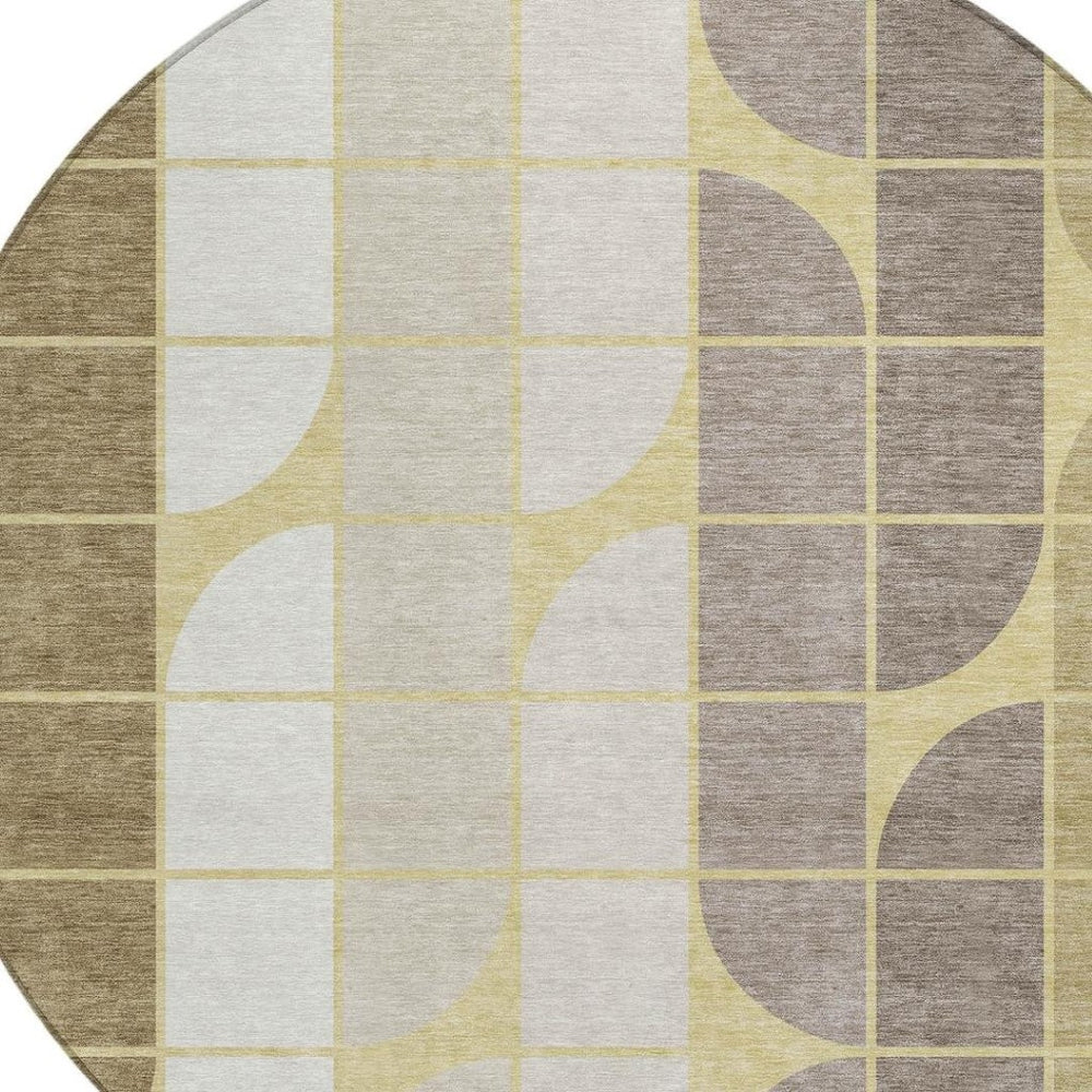 HomeRoots 8' Stylish Wheat Ivory and Brown Round Geometric Rug – Durable, Washable for Indoor & Outdoor Use 691226