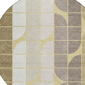 HomeRoots 8' Stylish Wheat Ivory and Brown Round Geometric Rug – Durable, Washable for Indoor & Outdoor Use 691226