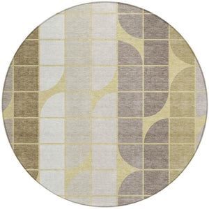 HomeRoots 8' Stylish Wheat Ivory and Brown Round Geometric Rug – Durable, Washable for Indoor & Outdoor Use 691226