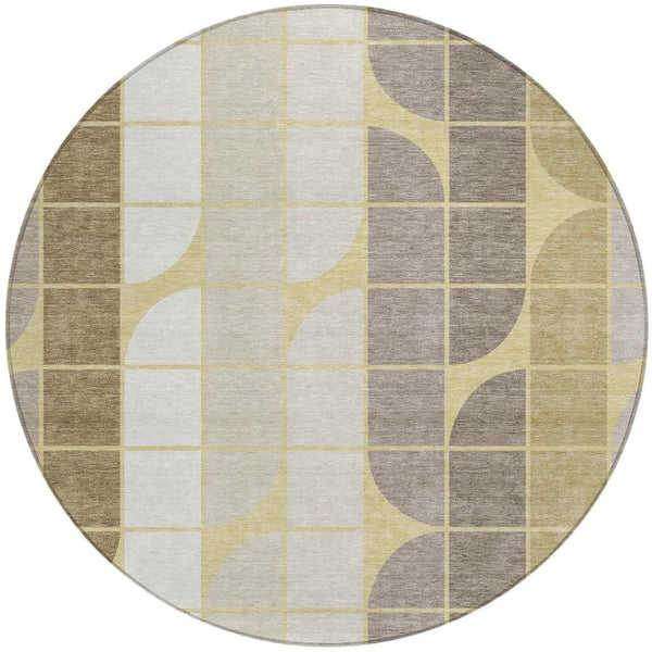 HomeRoots 8' Stylish Wheat Ivory and Brown Round Geometric Rug – Durable, Washable for Indoor & Outdoor Use 691226