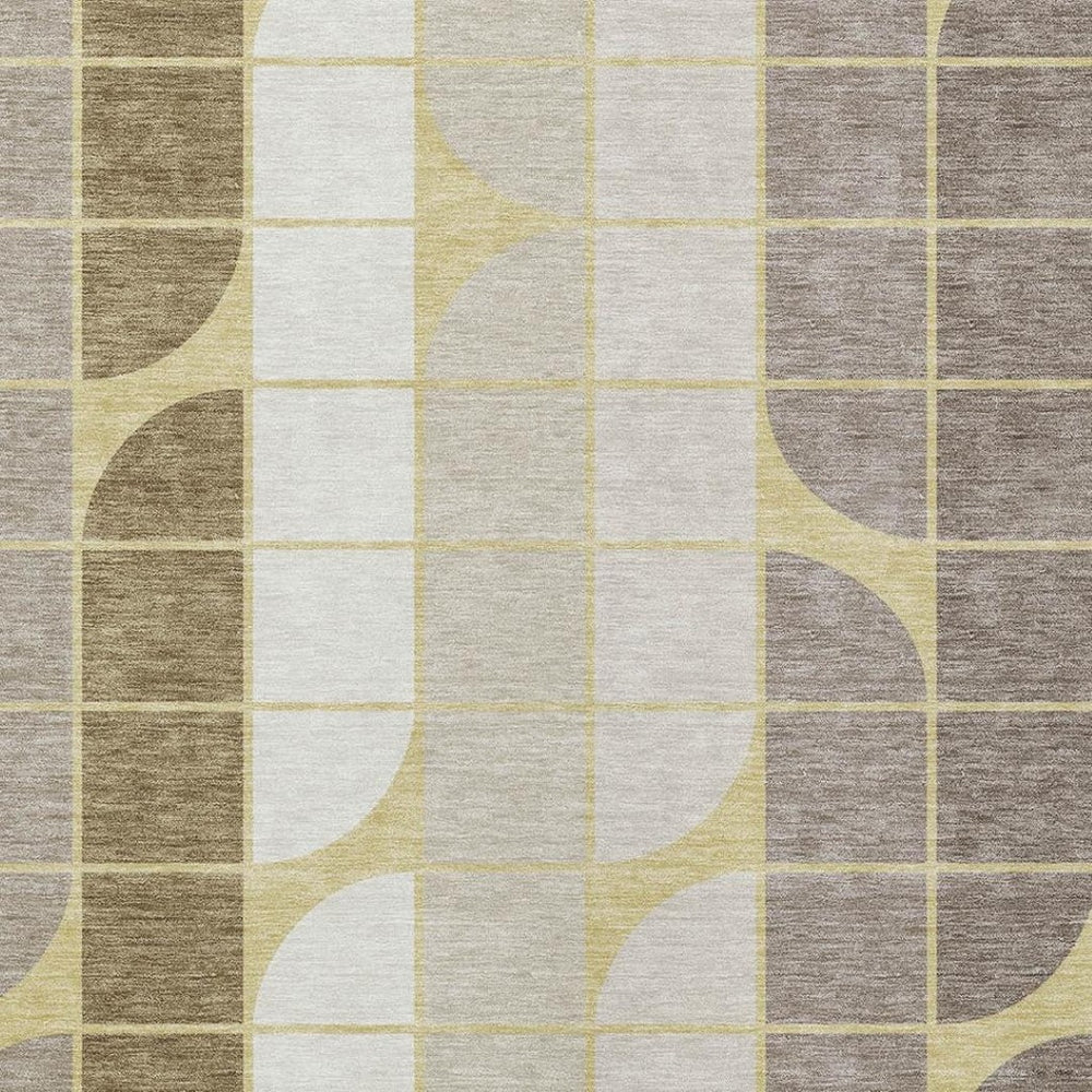 HomeRoots 9' Geometric Washable Area Rug in Wheat Ivory & Brown - Durable, Stylish for Indoor/Outdoor Spaces 691228