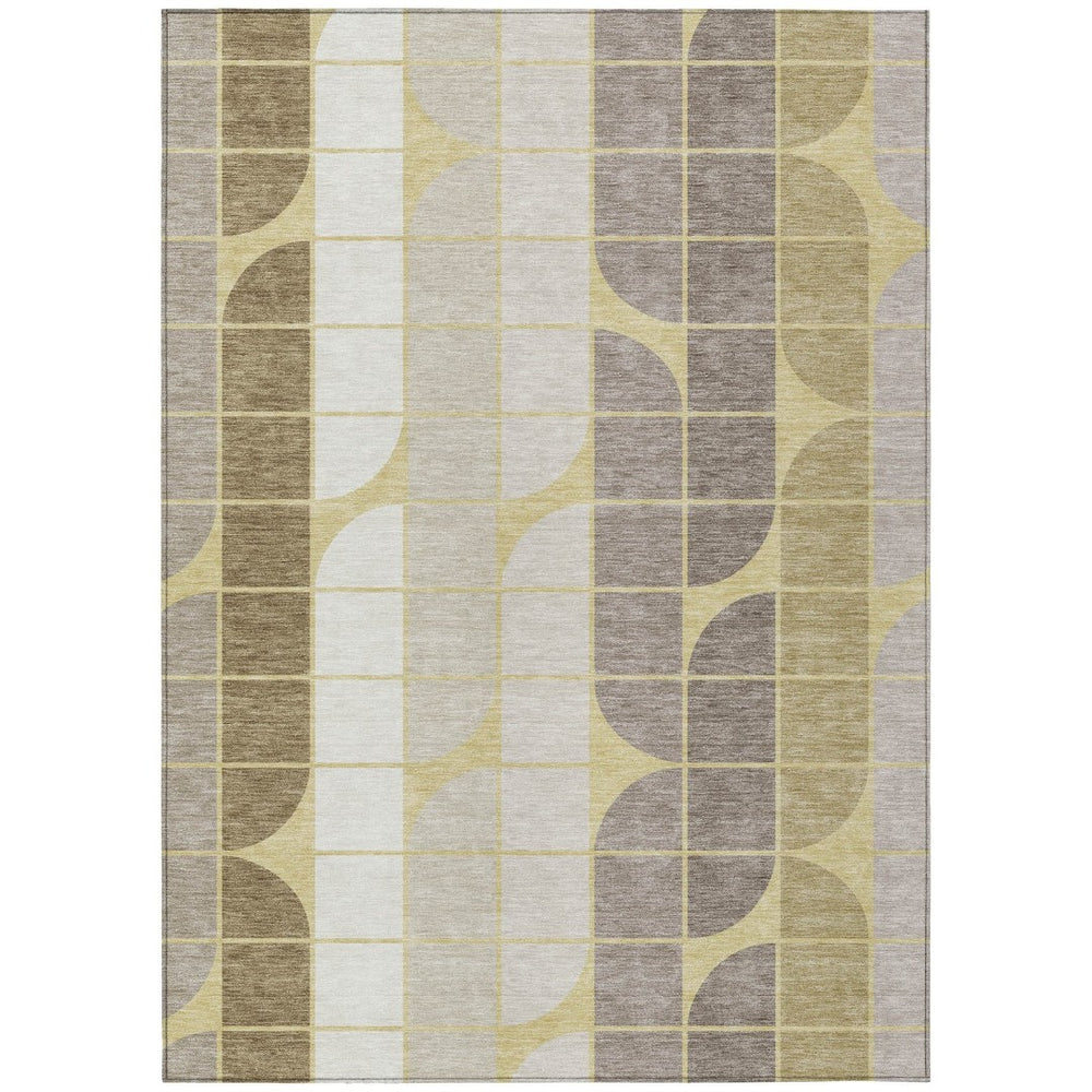 HomeRoots 10' X 14' Washable Indoor/Outdoor Rug in Wheat Ivory & Brown - Durable Geometric Design for All Spaces 691229