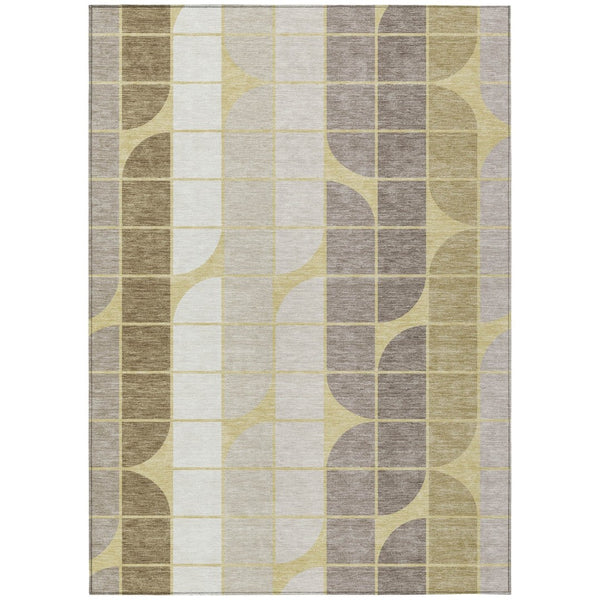 HomeRoots 10' X 14' Washable Indoor/Outdoor Rug in Wheat Ivory & Brown - Durable Geometric Design for All Spaces 691229