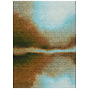 HomeRoots 5' Modern Abstract Area Rug in Blue, Brown & Ivory - Washable, Indoor/Outdoor, Durable Design! 691231