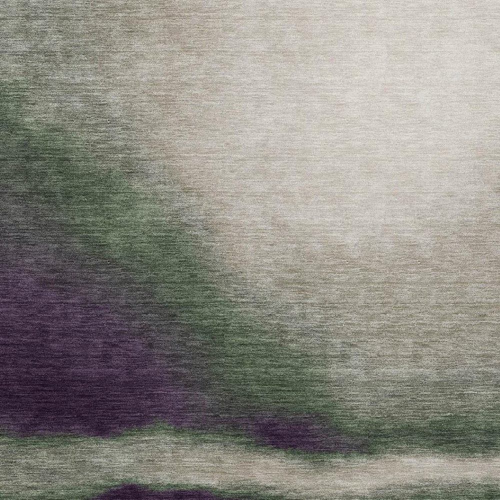HomeRoots 5' Indoor/Outdoor Washable Area Rug - Vibrant Fern Green, Purple & Beige Abstract Design, Durable & Stylish! 691237