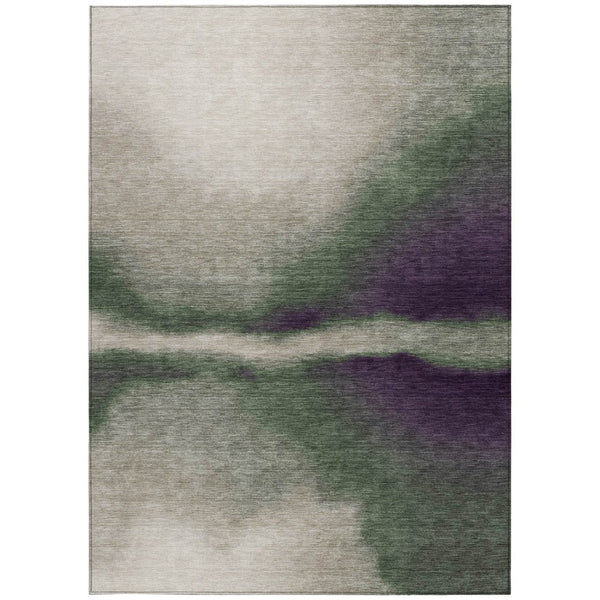 HomeRoots 5' Indoor/Outdoor Washable Area Rug - Vibrant Fern Green, Purple & Beige Abstract Design, Durable & Stylish! 691237