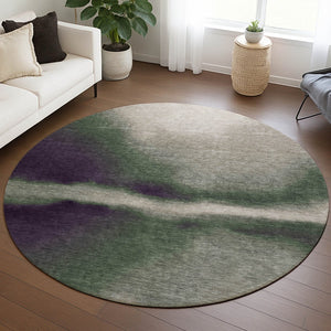 HomeRoots 8' Round Abstract Area Rug in Fern Green, Purple & Beige – Stylish, Washable & Versatile for Indoor/Outdoor Use 691238