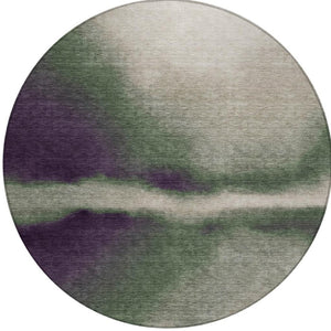 HomeRoots 8' Round Abstract Area Rug in Fern Green, Purple & Beige – Stylish, Washable & Versatile for Indoor/Outdoor Use 691238