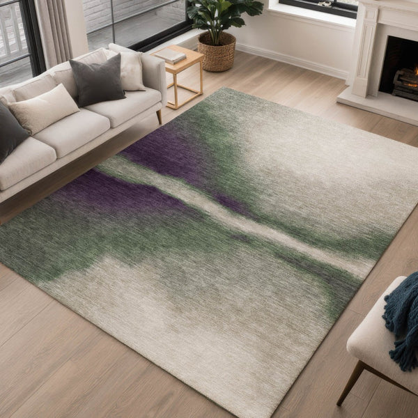 HomeRoots 8' X 10' Vibrant Abstract Area Rug in Fern Green, Purple & Beige – Washable, Stain-Resistant Design 691239