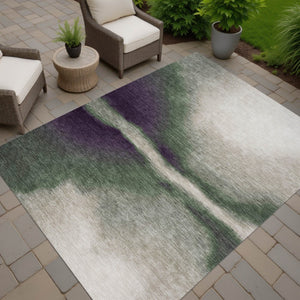 HomeRoots 8' X 10' Vibrant Abstract Area Rug in Fern Green, Purple & Beige – Washable, Stain-Resistant Design 691239