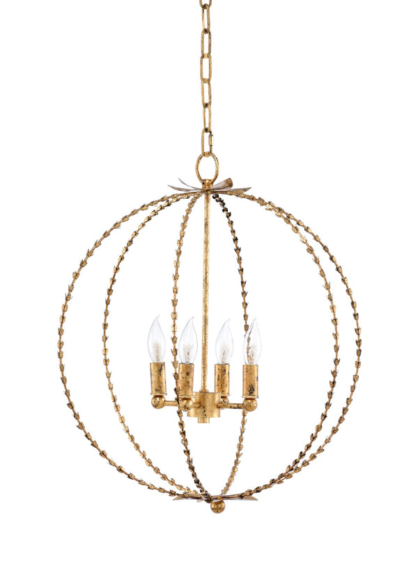 Chelsea House Hillsboro Blackened Gold Leaf Chandelier — Open Iron Sphere, 4-Light Ambient Fixture For Dining & Entryway 69124