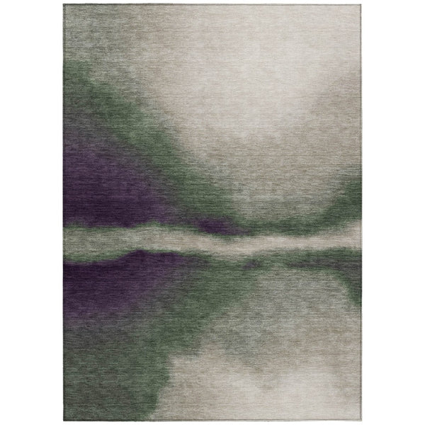 HomeRoots 9' Contemporary Abstract Washable Indoor Outdoor Area Rug in Fern Green, Purple, and Beige – Durable! 691240