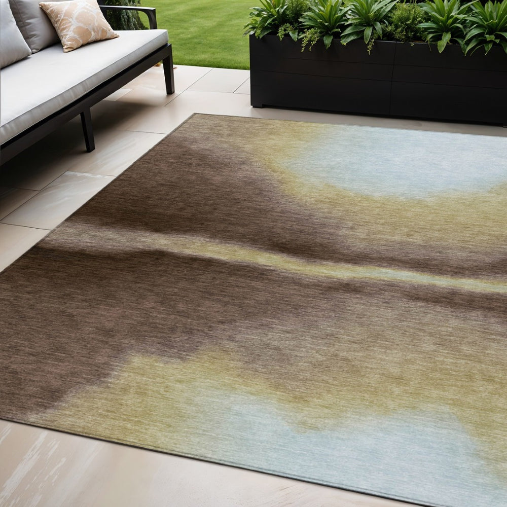 HomeRoots 5' X 8' Washable Abstract Area Rug in Chocolate, Gold & Plum - Durable, Stylish for Indoor & Outdoor Use 691243