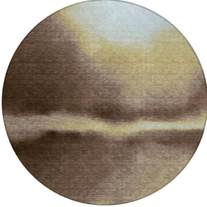 HomeRoots 8' Washable Round Area Rug with Bold Abstract Design in Chocolate, Gold & Plum for Indoor/Outdoor Use 691244