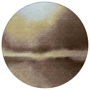 HomeRoots 8' Washable Round Area Rug with Bold Abstract Design in Chocolate, Gold & Plum for Indoor/Outdoor Use 691244